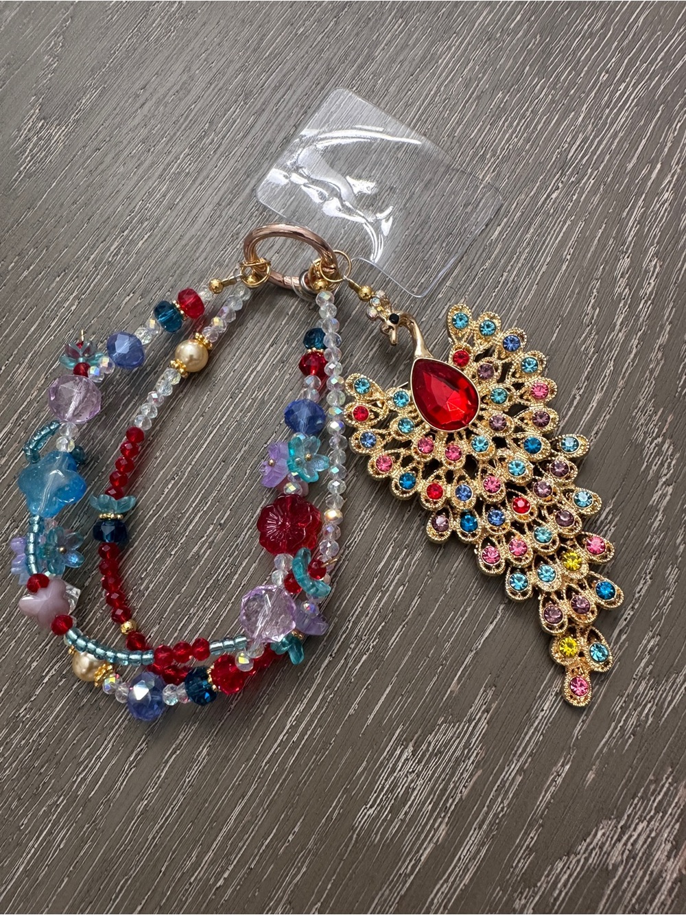 Multicolor Crystal Peacock phone chain or key chain  - Women Jewelry